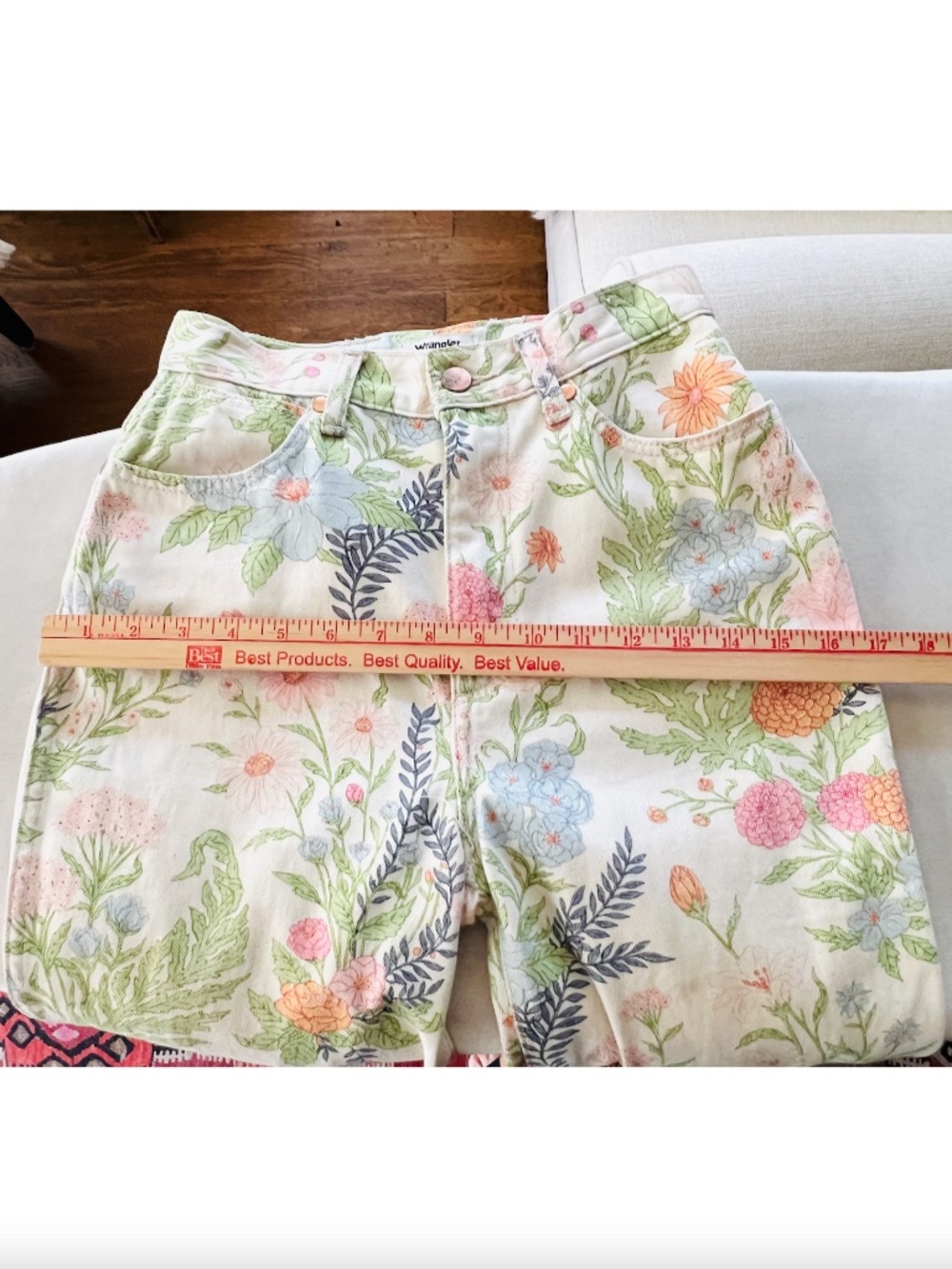 Wrangler Floral Wide Leg Jeans in Cream, Green, Pink - Picture 9 of 12